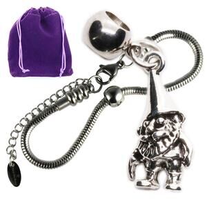 Garden Gnome Charm Bracelet, Stainless Steel Snake Chain Jewelry Garden Mascot